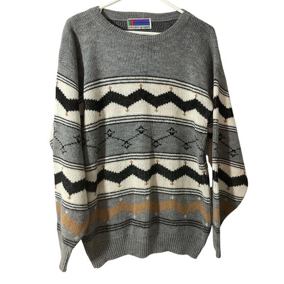 80’s Sweater Graphix Large Geometric Sweater Unisex Acrylic - Picture 1 of 7